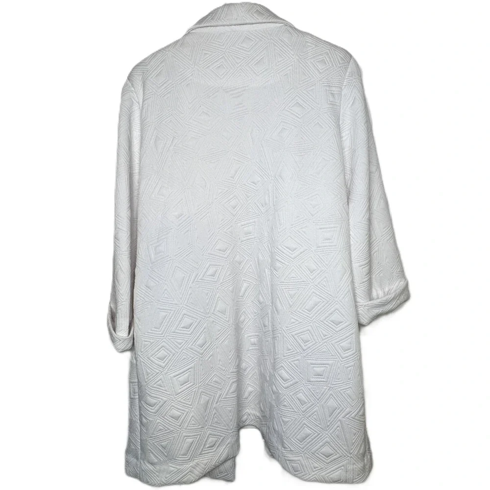Calvin Klein White Quilted Geometric Pattern Coat Womens 16 Blazer Jacket Open‎